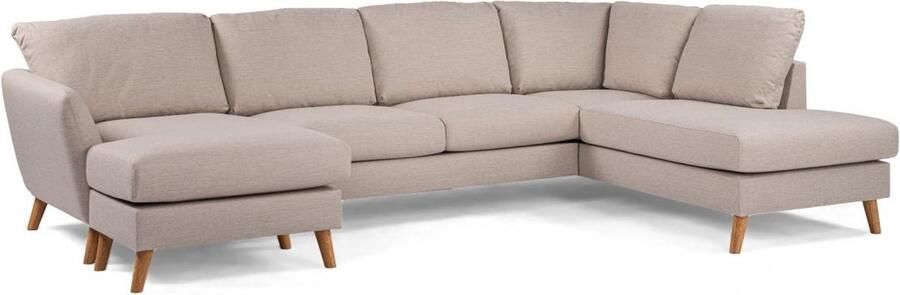 Vurna Darcy 3-zits U-bank rechts stof beige poot eiken