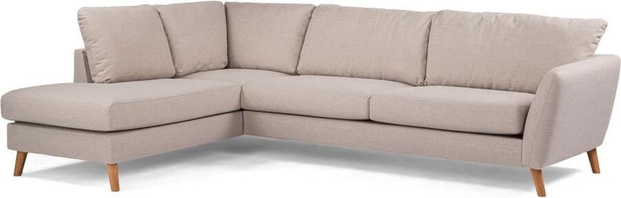 Vurna Kenya 3-zits hoekbank links stof beige poot eiken