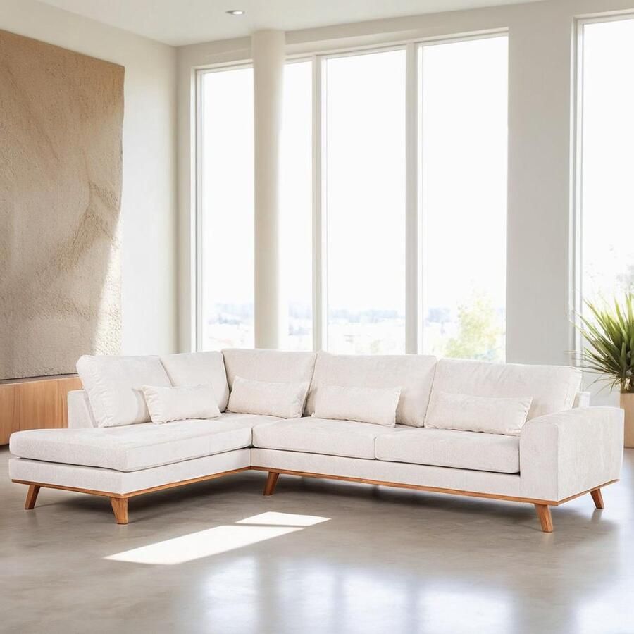 Vurna Loris 3-zits hoekbank links stof champagne