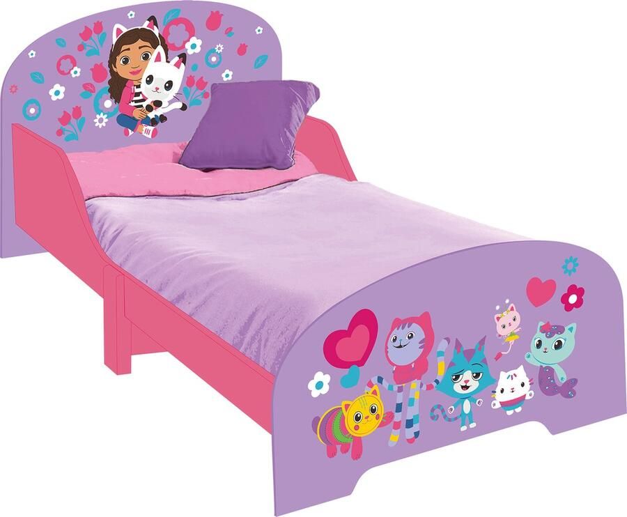 W&O Products B.V. Gabby's Poppenhuis Kinderbed Houten Peuterbed Formaat 60x77x143 CM Geschikt voor Matras 70x140 CM Makkelijke montage Kinderkamer Matras niet inbegrepen