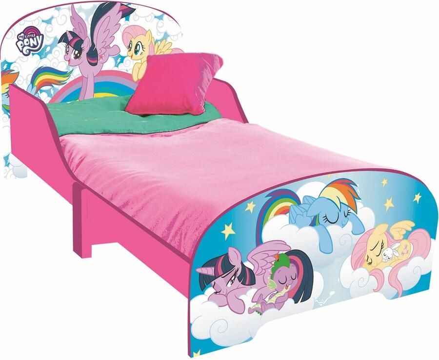 W&O Products B.V. My Little Pony Kinderbed Houten Peuterbed Formaat 60x77x143 CM Geschikt voor Matras 70x140 CM Makkelijke montage Kinderkamer Matras niet inbegrepen