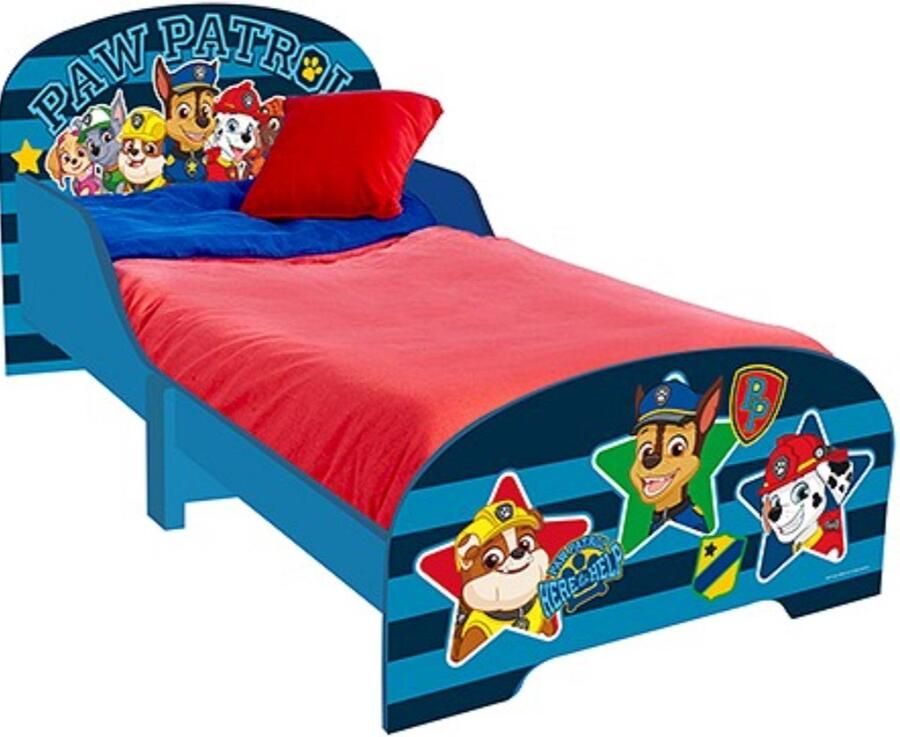 W&O Products B.V. Paw Patrol Kinderbed Houten Peuterbed Formaat 60x77x143 CM Geschikt voor Matras 70x140 CM Makkelijke montage Kinderkamer Matras niet inbegrepen