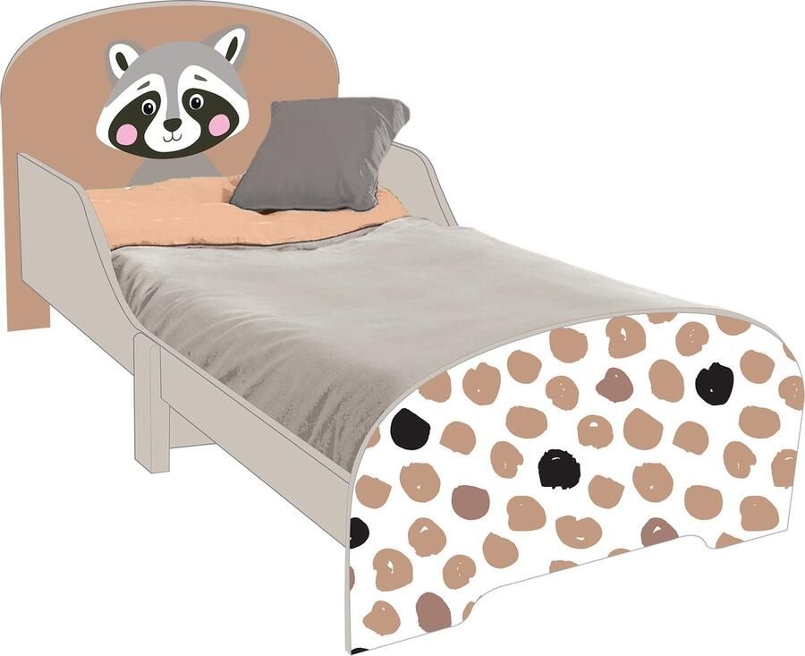 W&O Products B.V. Racoon Kinderbed Houten Peuterbed Formaat 60x77x143 CM Geschikt voor Matras 70x140 CM Makkelijke montage Kinderkamer Matras niet inbegrepen