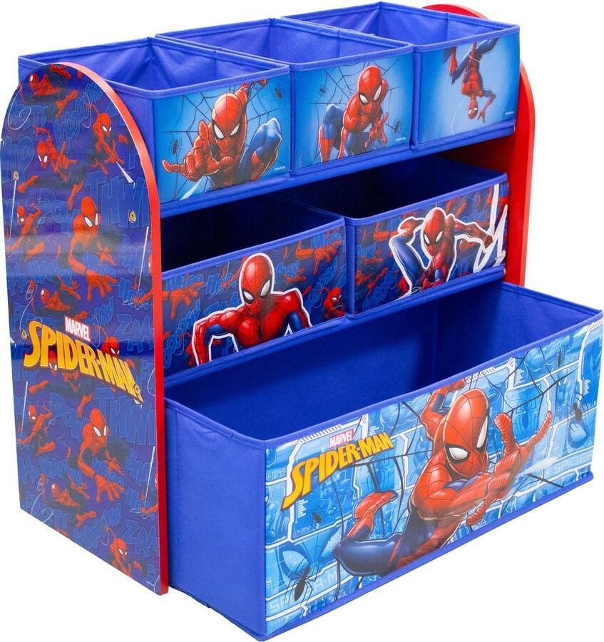W&O Products B.V. Spiderman Opbergkast Speelgoed Opbergbank Kinderkast met Opbergbakken Opbergsysteem voor Kinderen 62 5 x 29 5 x 60 cm