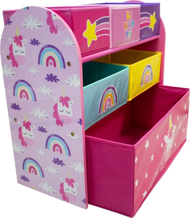 W&O Products B.V. Unicorn Opbergkast Speelgoed Opbergbank Kinderkast met Opbergbakken Opbergsysteem voor Kinderen 62 5 x 29 5 x 60 cm