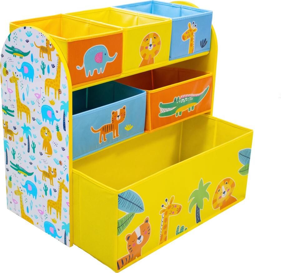 W&O Products B.V. Vrolijke Dieren Opbergkast Speelgoed Opbergbank Kinderkast met Opbergbakken Opbergsysteem voor Kinderen 62 5 x 29 5 x 60 cm