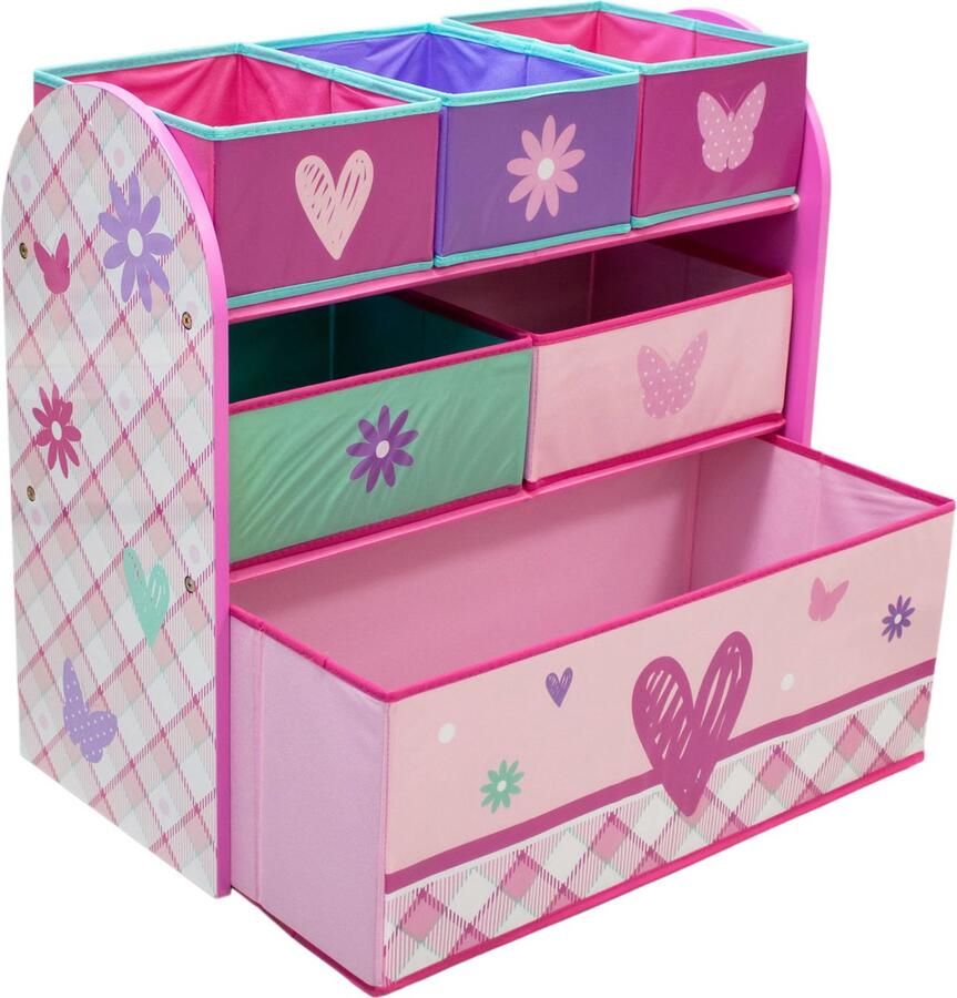 W&O Products B.V. Vrolijke Hartjes Opbergkast Speelgoed Opbergbank Kinderkast met Opbergbakken Opbergsysteem voor Kinderen 62 5 x 29 5 x 60 cm