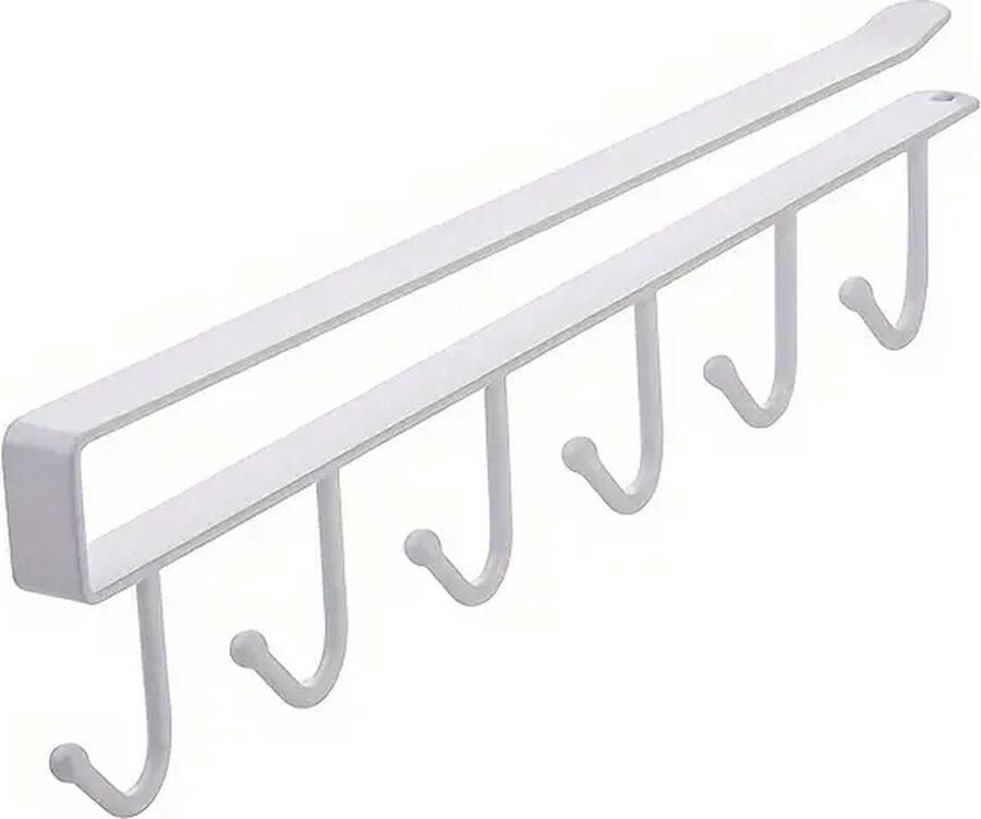 Waledano 6-haak onder kast mok hanger zelfklevende bekerhouder koffiekopje mok houder voor keuken 6 haken thee mok houder voor kast- Wit