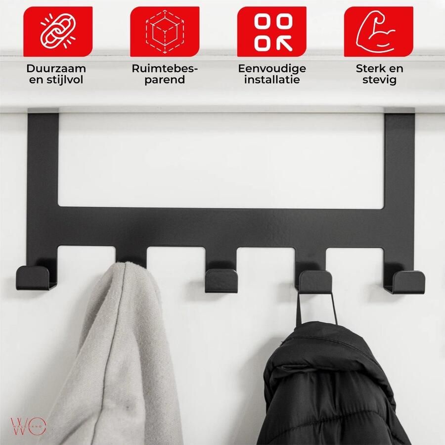 Waledano Deurhaak Ophanghaak Deurhanger Deur kapstok hangend Deur kapstok met 5 Deurhaken Voor deuren tot 4.5 cm Zwart