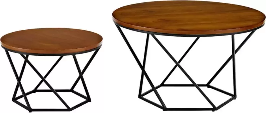 Walker Edison salontafel Koffietafel Bijzettafel set van 2 in walnoot Zwart Geometrisch hout