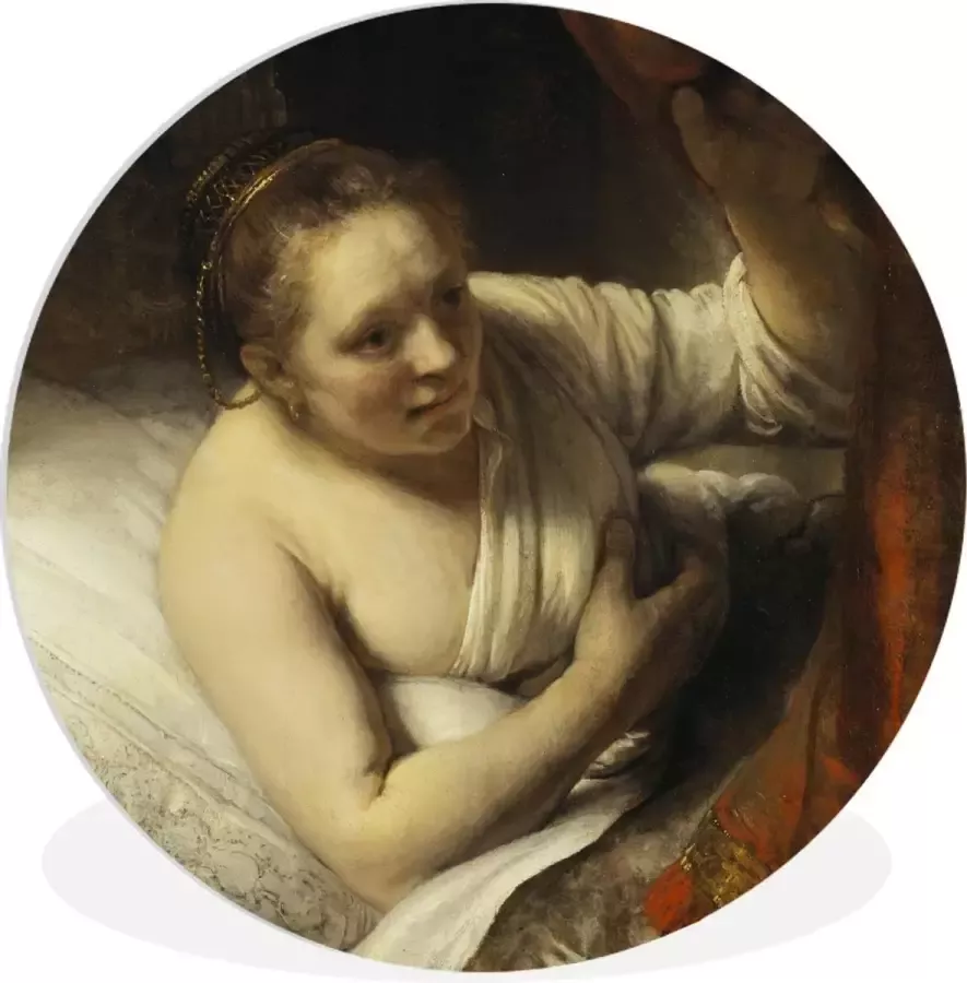 WallCircle Schilderij Een Vrouw In Bed Rembrandt Rijn Multicolor 140 X 140 Cm