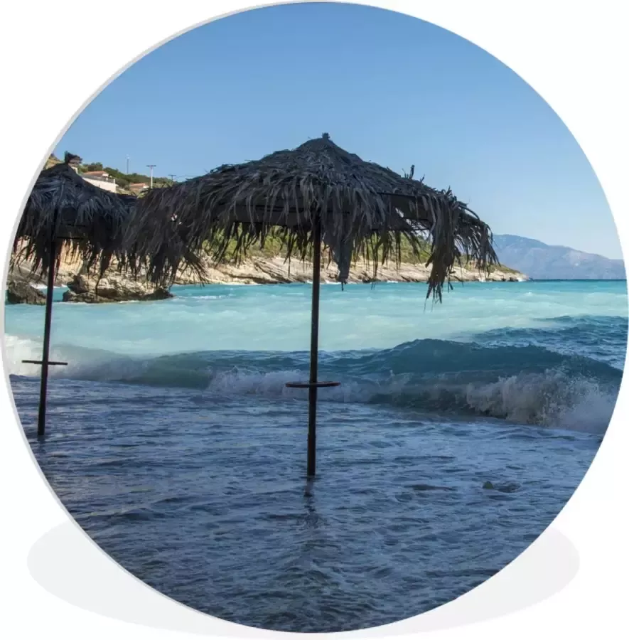WallCircle Schilderij Zakynthos Strand Parasol Ronde Schilderijen Multicolor 140 X 140 Cm