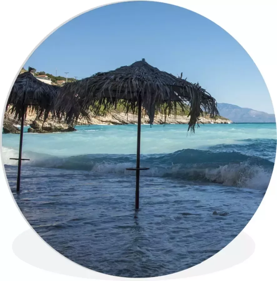 WallCircle Schilderij Zakynthos Strand Parasol Ronde Schilderijen Multicolor 60 X 60 Cm
