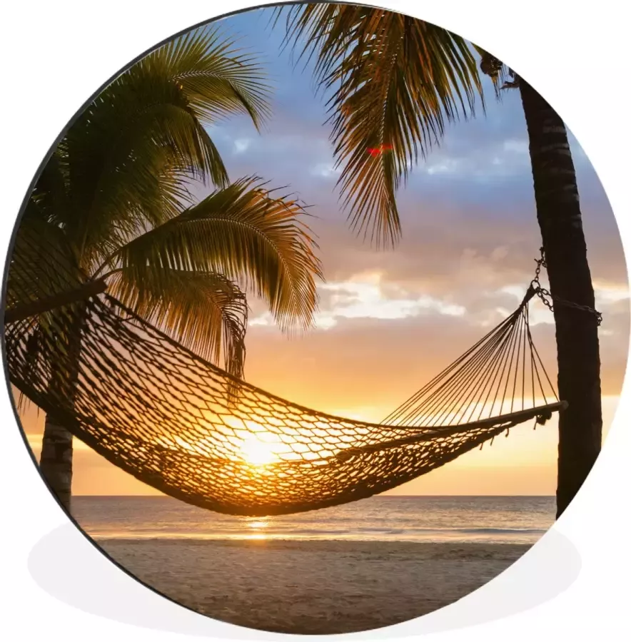 WallCircle Wandcirkel Muurcirkel Zonsondergang Hangmat Palmboom Aluminium Dibond ⌀ 120 cm Binnen en Buiten XXL - Foto 2