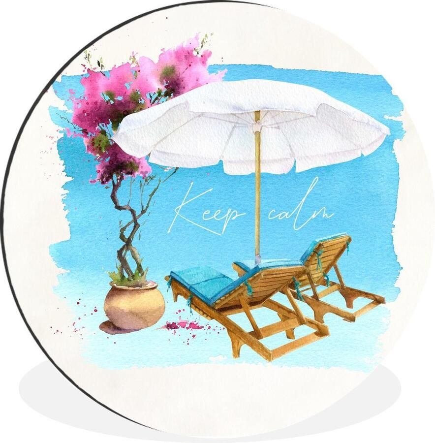WallCircle Schilderij Strandstoel Parasol Bloemen Tekening Multicolor 60 X 60 Cm