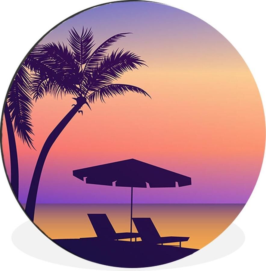 WallCircle Schilderij Strandstoel Parasol Nacht Tekening Multicolor 60 X 60 Cm