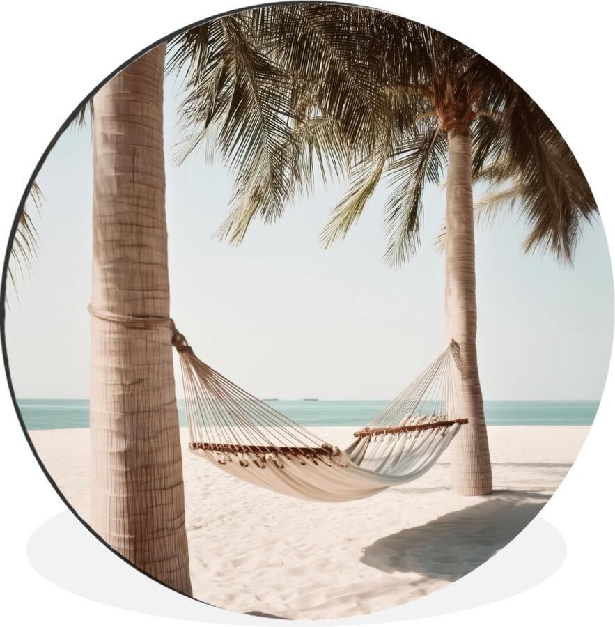 WallCircle Wandcirkel Muurcirkel Hangmat Palmbomen Strand Zee Aluminium Dibond 140x140 cm Binnen en Buiten