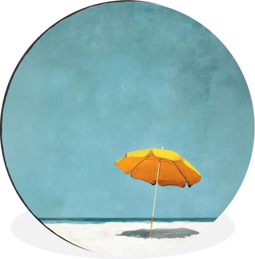 WallCircle Wandcirkel Muurcirkel Parasol Geel Strand Zee Aluminium Dibond 120x120 cm Binnen en Buiten XXL