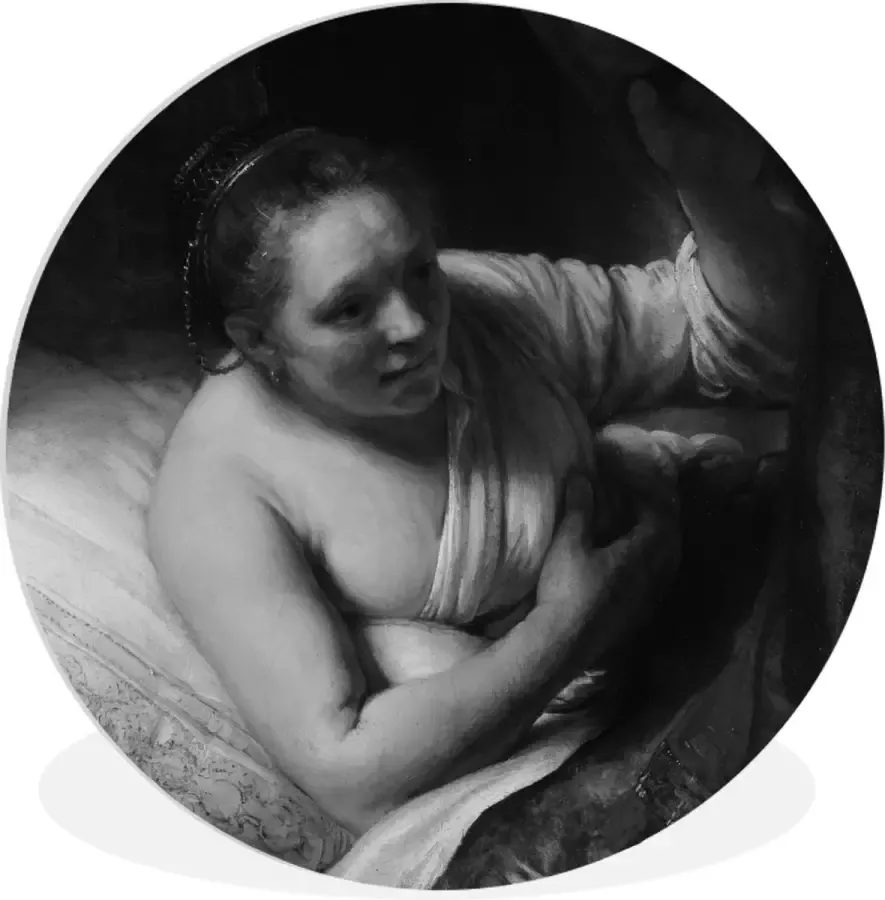WallCircle Wandcirkel Kunststof Een vrouw in bed Schilderij van Rembrandt van Rijn ⌀ 90 cm
