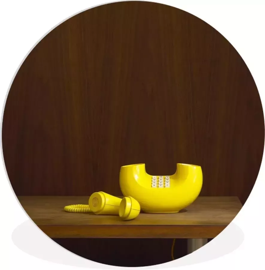 WallCircle Wandcirkel Muurcirkel Binnen Een retro telefoon op een houten tafel ⌀ 150 cm Wanddecoratie Ronde Schilderijen