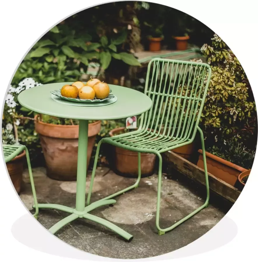 WallCircle Wandcirkel Muurcirkel Binnen Groene tuinmeubels in een tuin ⌀ 120 cm Wanddecoratie Ronde Schilderijen XXL