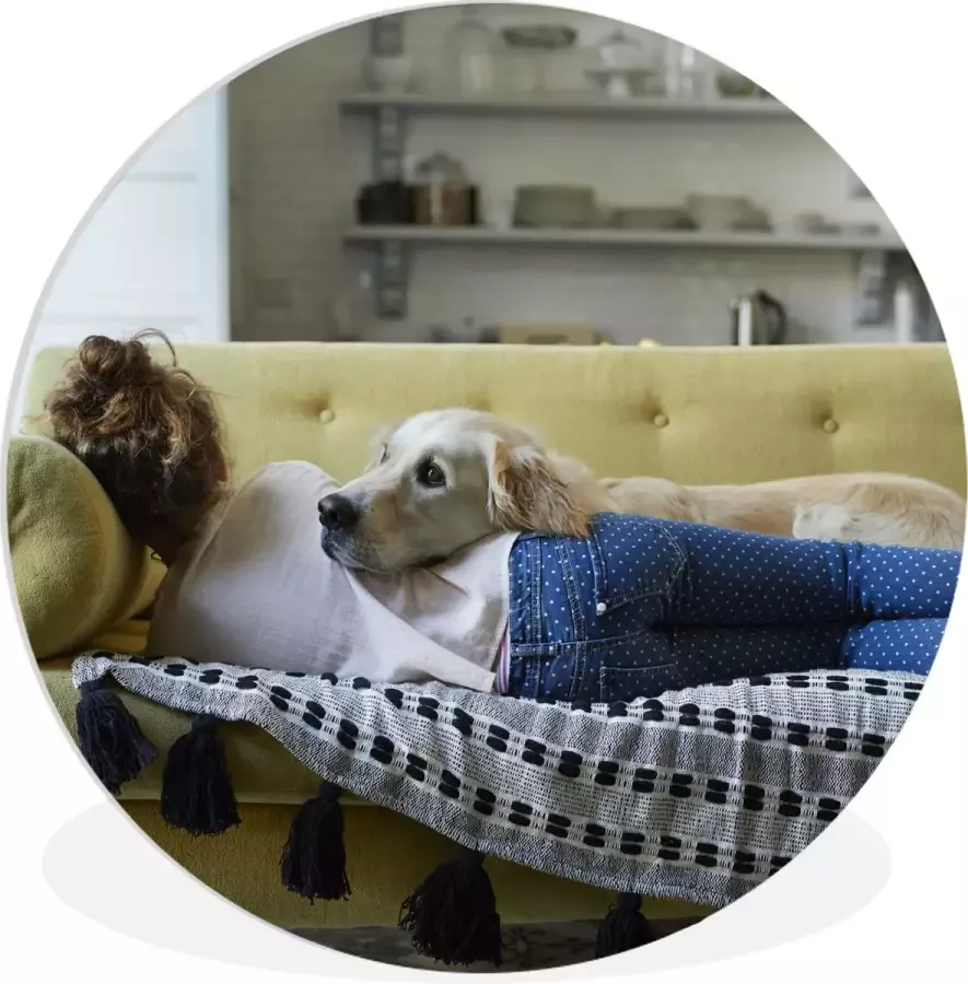 WallCircle Wandcirkel Muurcirkel Binnen Hond Meisje Bank ⌀ 30 cm Wanddecoratie Ronde Schilderijen
