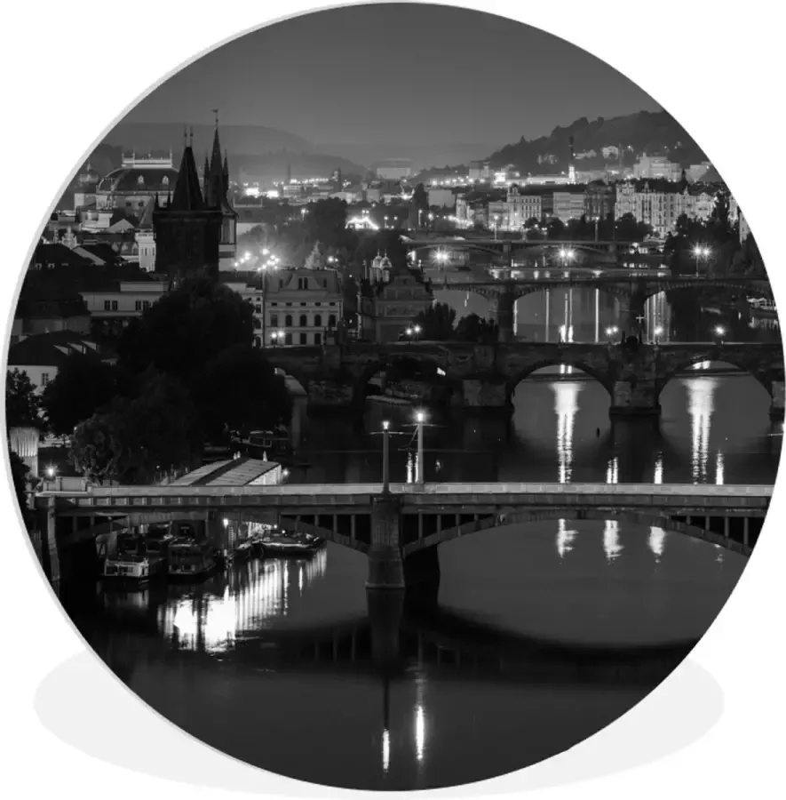 WallCircle Wandcirkel Muurcirkel Binnen Praag Lamp Zwart Wit ⌀ 140 cm Wanddecoratie Ronde Schilderijen