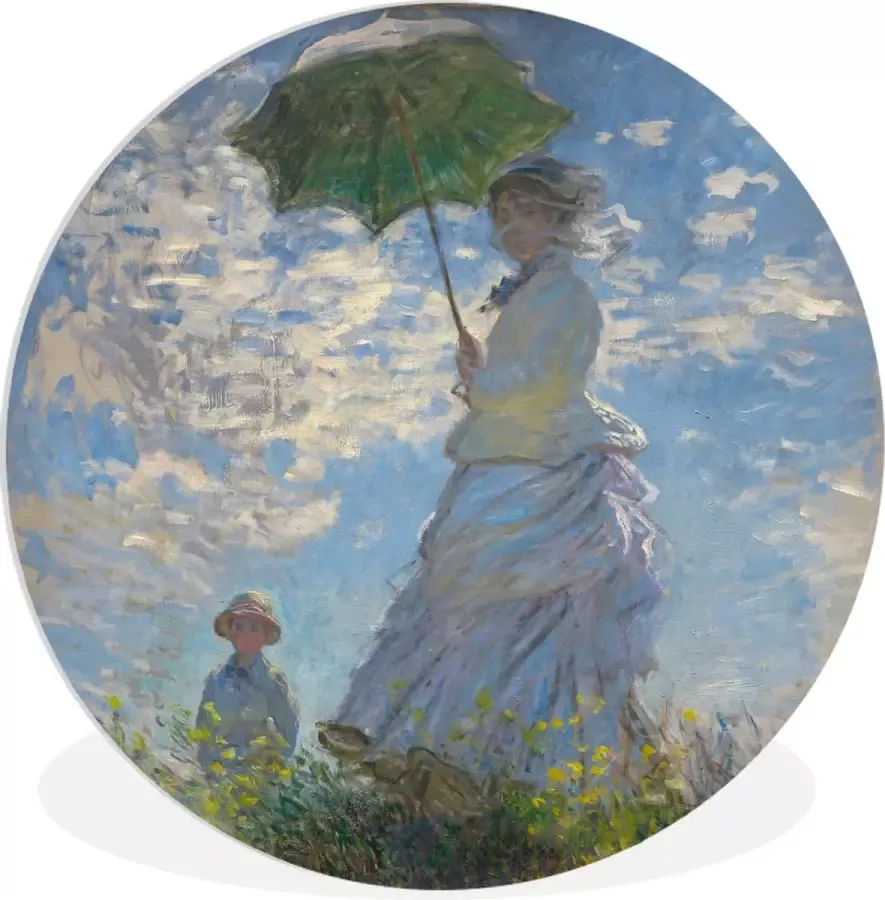 WallCircle Wandcirkel Muurcirkel Binnen Vrouw met een parasol Claude Monet ⌀ 90 cm Wanddecoratie Ronde Schilderijen