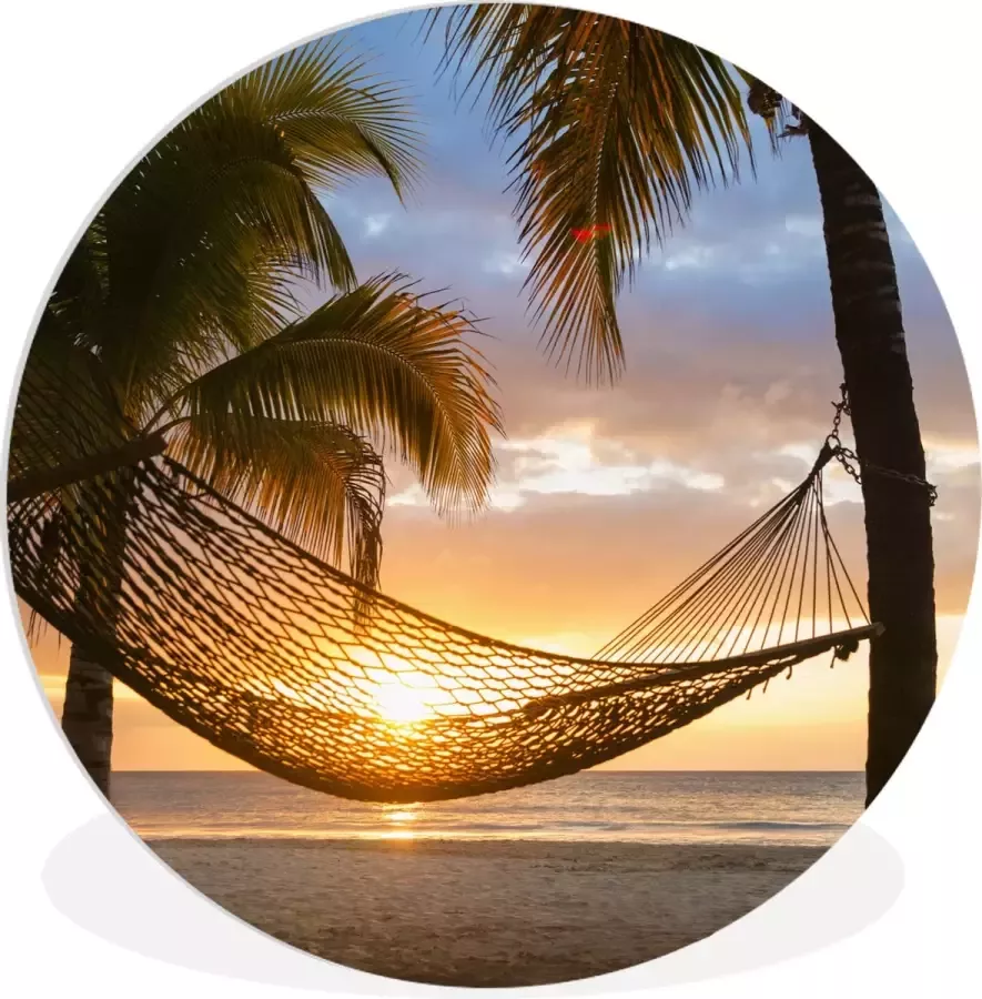 WallCircle Wandcirkel ⌀ 90 Zonsondergang Hangmat Palmboom Ronde schilderijen woonkamer Wandbord rond Muurdecoratie cirkel Kamer decoratie binnen Wanddecoratie muurcirkel Woonaccessoires