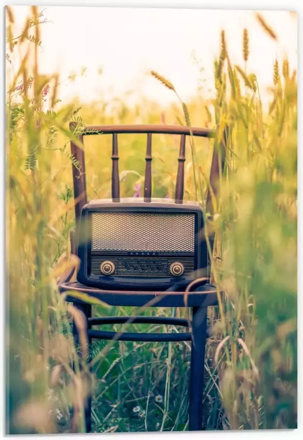 WallClassics Acrylglas Ouderwetse Radio op Stoel 40x60 cm Foto op Acrylglas (Met Ophangsysteem)