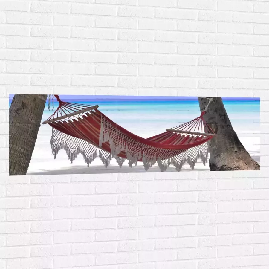 WallClassics Muursticker Hangmat op het Strand 150x50 cm Foto op Muursticker