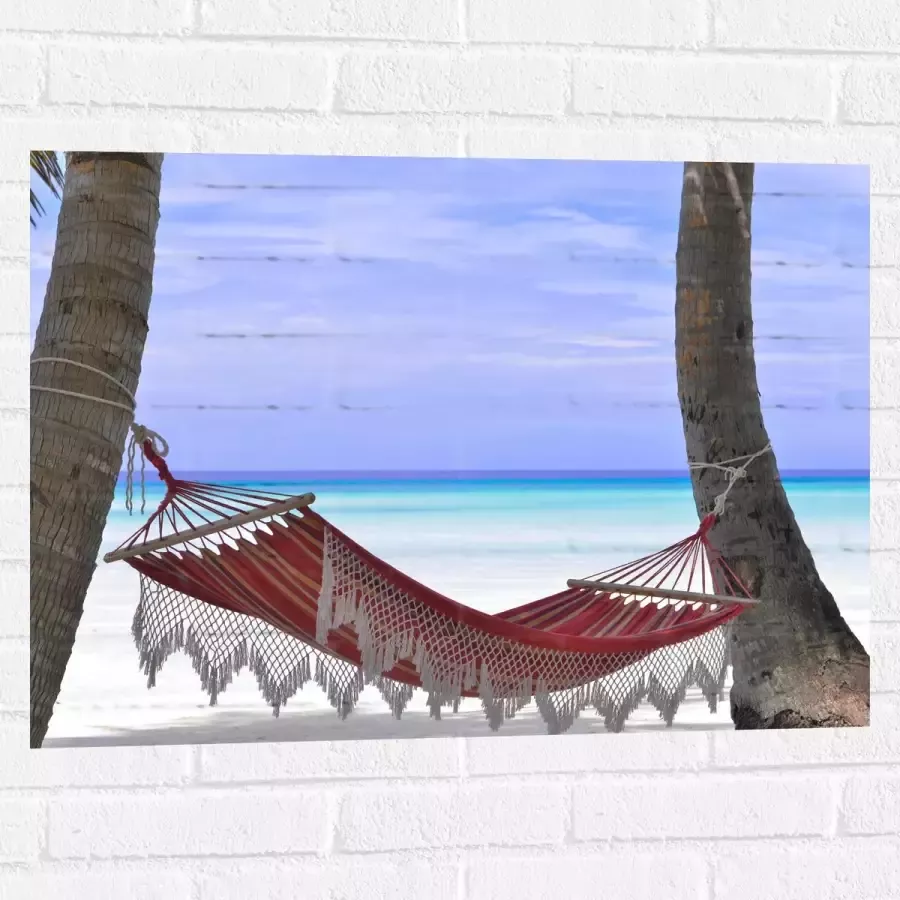 WallClassics Muursticker Hangmat op het Strand 80x60 cm Foto op Muursticker