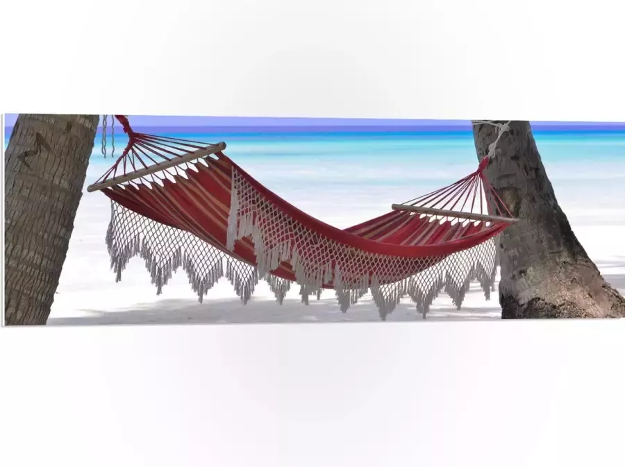 WallClassics PVC Schuimplaat Hangmat op het Strand 120x40 cm Foto op PVC Schuimplaat (Met Ophangsysteem)