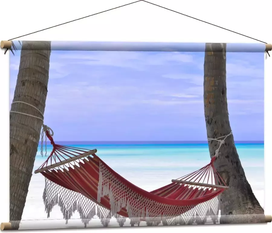 WallClassics Textielposter Hangmat op het Strand 90x60 cm Foto op Textiel