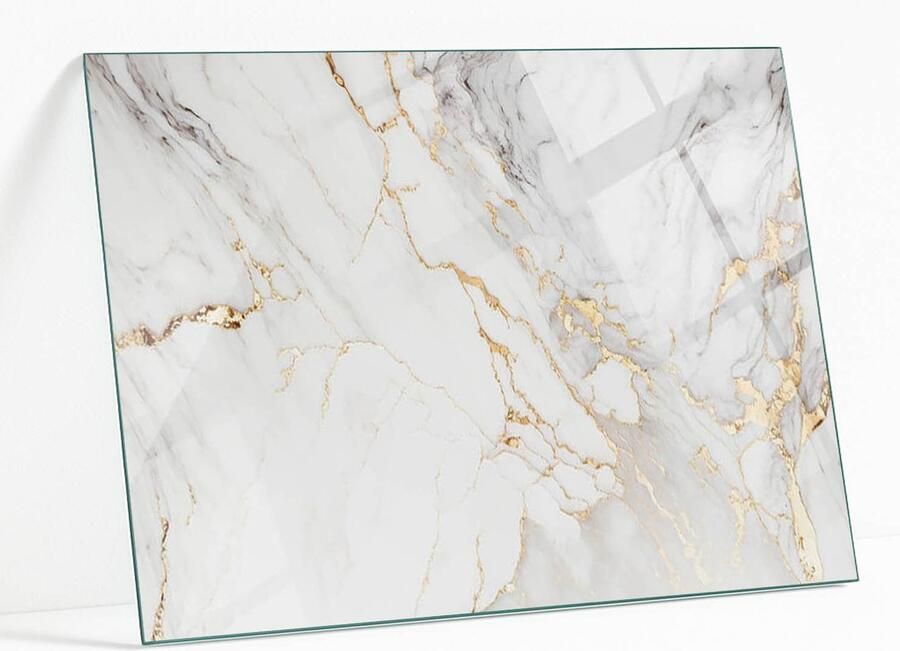 WALLFLUENT Elegant Geaderd Marmer Gehard Glas 100 x 70 cm Wit Glazen Tafelblad Rechthoekig Tafelblad Glas Glasplaat Tafel Gehard Glazen Tafelblad Voor de Eettafel in de Eetkamer
