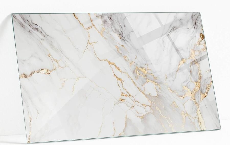 WALLFLUENT Elegant Geaderd Marmer Gehard Glas 120 x 80 cm Wit Glazen Tafelblad Rechthoekig Tafelblad Glas Glasplaat Tafel Glazen Tafelblad voor Tuin of Terrastafels