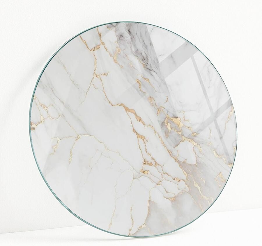 WALLFLUENT Elegant Geaderd Marmer Gehard Glas 80 cm Wit Glazen Tafelblad Rond Tafelblad Glas Glasplaat Tafel Gehard Glazen Tafelblad Voor de Eettafel in de Eetkamer