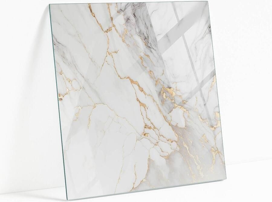WALLFLUENT Elegant Geaderd Marmer Gehard Glas 50 x 50 cm Wit Glazen Tafelblad Vierkant Tafelblad Glas Glasplaat Tafel Gehard Glazen Tafelblad Voor de Eettafel in de Eetkamer