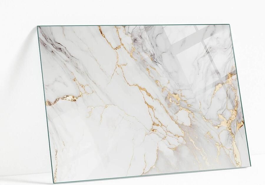 WALLFLUENT Elegant Geaderd Marmer Gehard Glas 80 x 60 cm Wit Glazen Tafelblad Rechthoekig Tafelblad Glas Glasplaat Tafel Glazen Tafelblad voor Tuin of Terrastafels