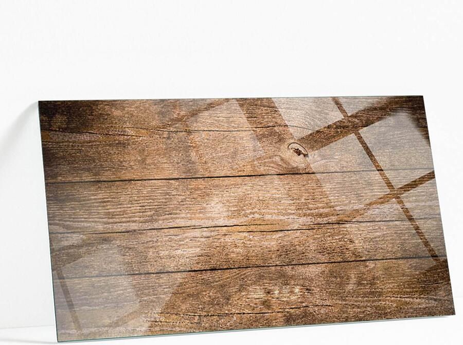 WALLFLUENT Houten Plankstructuur Gehard Glas 100 x 50 cm Bruin Glazen Tafelblad Rechthoekig Tafelblad Glas Glasplaat Tafel Glazen Tafelblad voor de Woonkamer