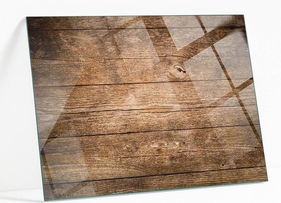 WALLFLUENT Houten Plankstructuur Gehard Glas 100 x 70 cm Bruin Glazen Tafelblad Rechthoekig Tafelblad Glas Glasplaat Tafel Glazen Tafelblad voor Tuin of Terrastafels