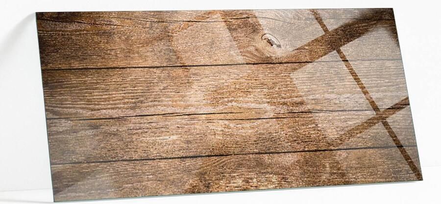 WALLFLUENT Houten Plankstructuur Gehard Glas 125 x 50 cm Bruin Glazen Tafelblad Rechthoekig Tafelblad Glas Glasplaat Tafel Glazen Tafelblad voor de Woonkamer