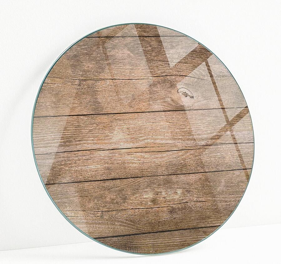 WALLFLUENT Houten Plankstructuur Gehard Glas 60 cm Bruin Glazen Tafelblad Rond Tafelblad Glas Glasplaat Tafel Gehard Glazen Tafelblad Voor de Eettafel in de Eetkamer