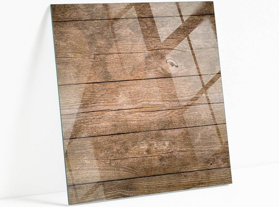 WALLFLUENT Houten Plankstructuur Gehard Glas 50 x 50 cm Bruin Glazen Tafelblad Vierkant Tafelblad Glas Glasplaat Tafel Glazen Tafelblad voor de Woonkamer