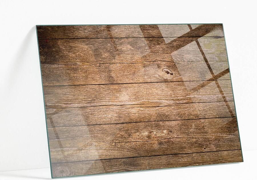 WALLFLUENT Houten Plankstructuur Gehard Glas 80 x 60 cm Bruin Glazen Tafelblad Rechthoekig Tafelblad Glas Glasplaat Tafel Gehard Glazen Tafelblad Voor de Eettafel in de Eetkamer