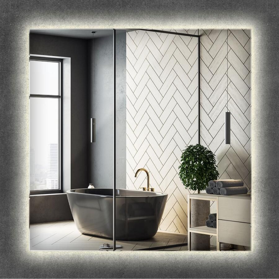 WALLFLUENT LED Spiegel Rechthoekige Met Licht 50 cm x 50 cm met neutraal licht Woonkamerspiegel Inloopkastspiegel Hal Kaptafel spiegel Woonaccessoires Decoratieve Wandspiegel Hollywood Make up spiegel Scandinavische