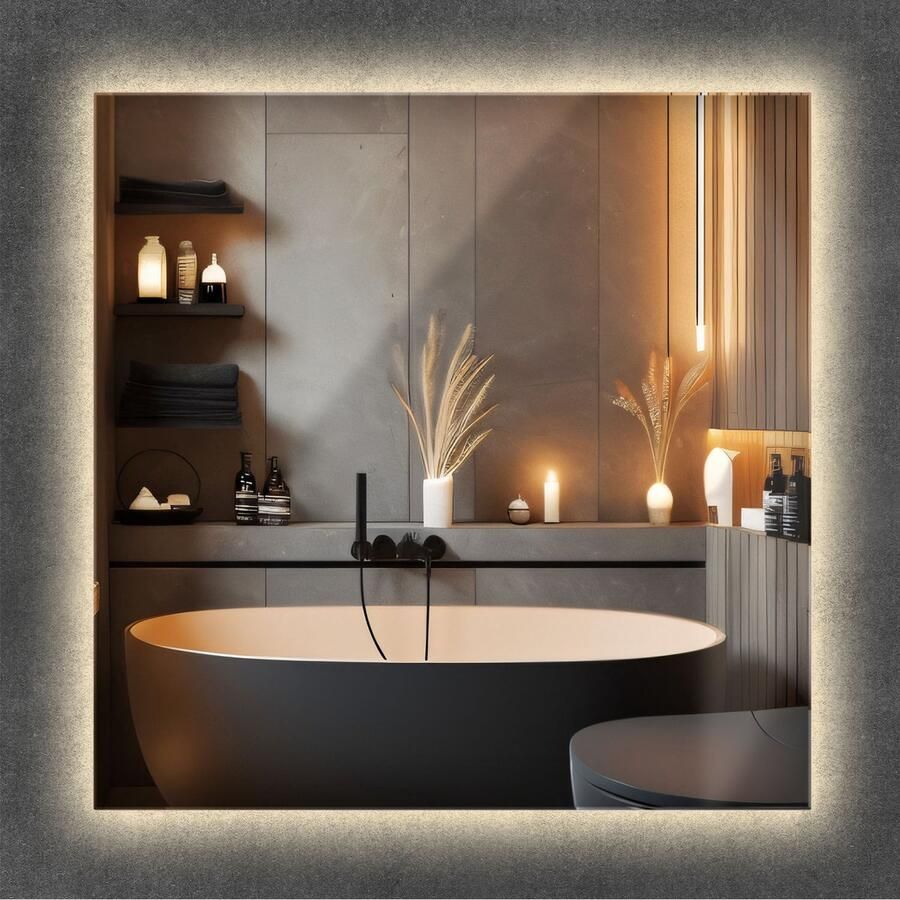 WALLFLUENT LED Spiegel Rechthoekige met verlichting 50 cm x 50 cm met warm licht Woonkamerspiegel Inloopkastspiegel Hal Kaptafel spiegel Moderne Wanddecoratie Decoratieve Hollywood Make up spiegel Scandinavische