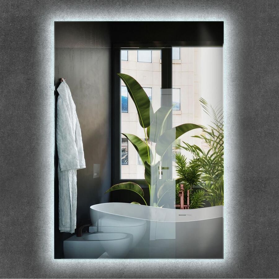 WALLFLUENT LED Spiegel Rechthoekige Spiegel Met LED Verlichting 70 cm x 50 cm met koud licht Badkamerspiegel – Eetkamerspiegel – Kaptafel Spiegel – Kleedkamer spiegel Huisaccessoires Montageset Hollywood Make up spiegel Industriële