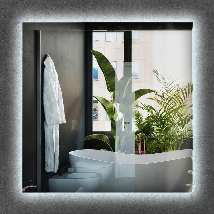 WALLFLUENT LED Spiegel Rechthoekige Spiegel Met Verlichting 50 cm x 50 cm met koud licht Woonkamerspiegel Inloopkastspiegel Hal Kaptafel spiegel Klassieke Spiegel Wandmontage Hollywood Make up spiegel Scandinavische