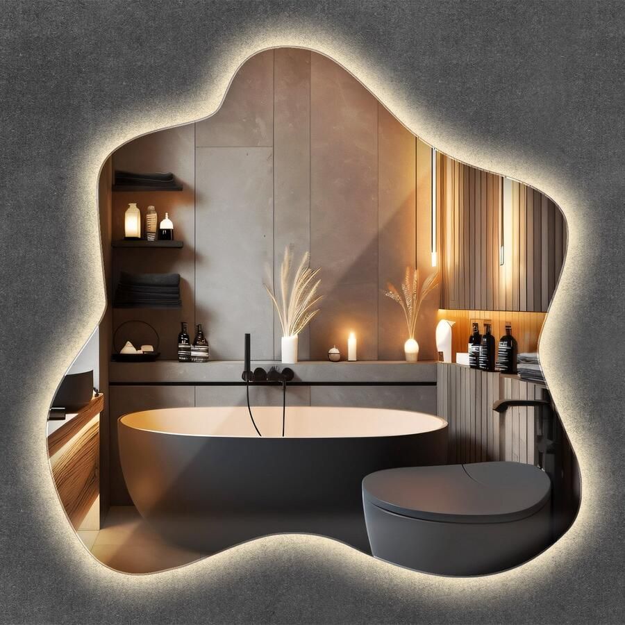 WALLFLUENT LED Spiegel Sierspiegel Decoratieve Spiegel LED 68 x 67 cm Hollywood Spiegel Industriële Wandspiegel Warm Wit Badkamerspiegel Gangspiegel Eetkamer Kaptafel Spiegel Hoogwaardige materialen Energiezuinige Spiegel